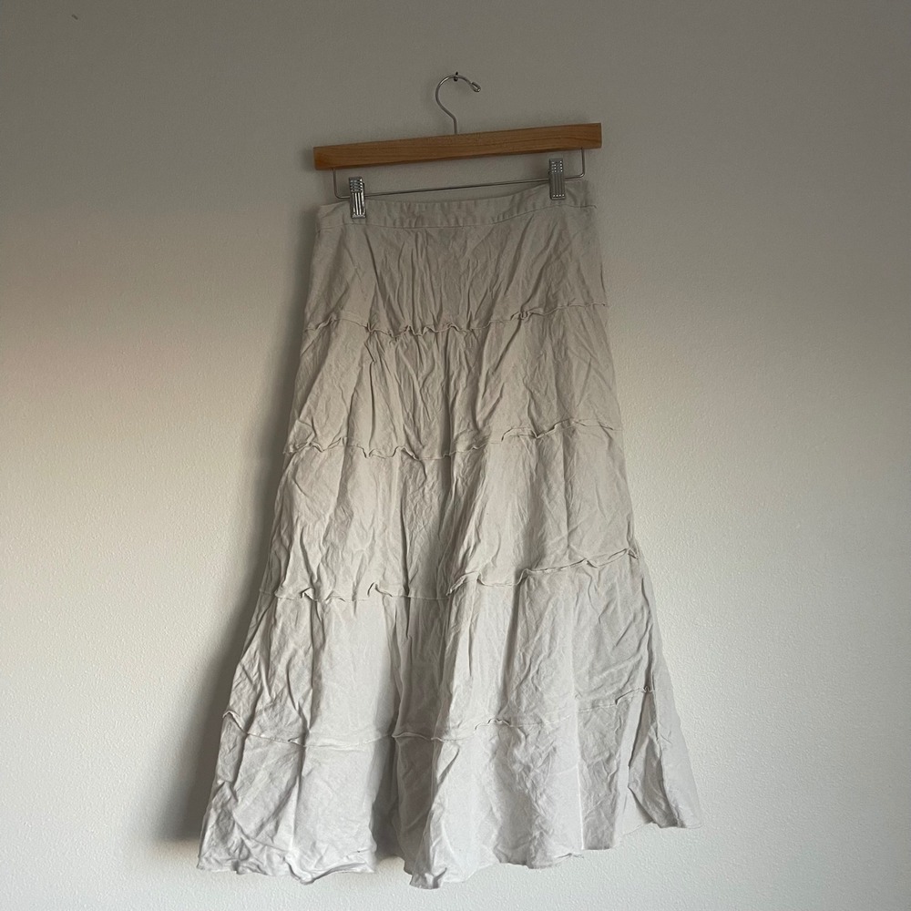 Vintage Christopher and‎ Banks Tiered Beige Linen Midi Skirt Size 8 - Picture 9 of 12